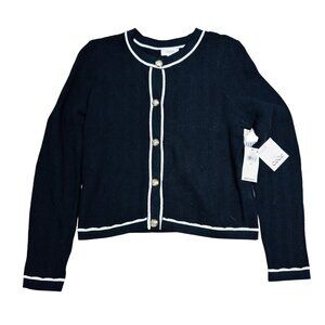 NWT Cece Womens Long-Sleeve Cardigan Black Gold Buttons Small MSRP $89.00